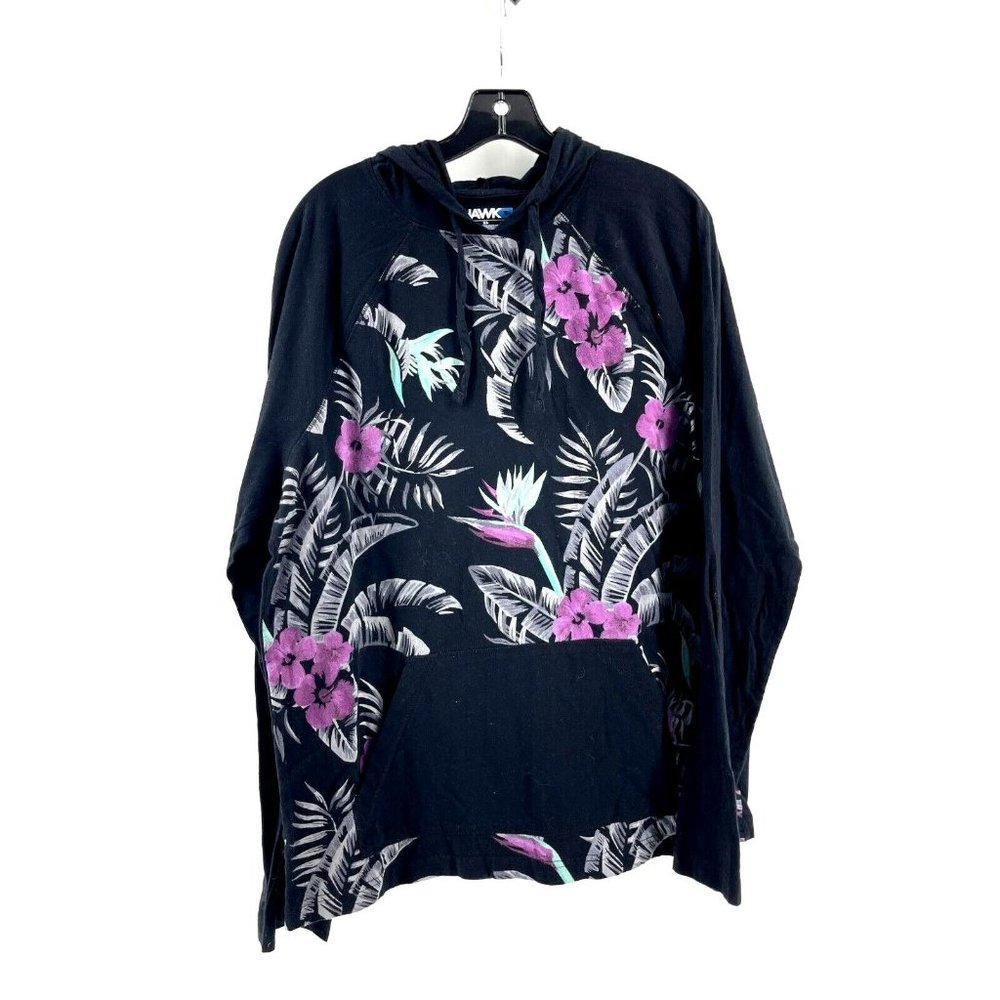 Tony Hawk Men's Black Tropical Print Hooded Sweatshirt Skateboard Hoodie Size XL